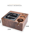 Level Up Your Home Bar Setup With This Sturdy Wood Espresso Tamper Holder And Knock Box For 58mm Portafilters, detailed dimensions shown.