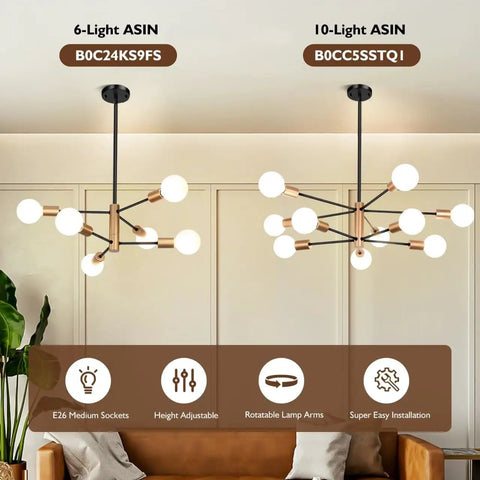 Straight Up Fire Modern Chandelier For Dining Room With Black And Gold Sputnik Ceiling Light Fixture Designed To Hella Elevate Your Everyday Home Vibe Instantly, showcasing 6 and 10-light fixtures.