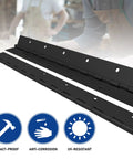 Heavy Duty Piano Hinges 20 Inch Long 2 Inch Open Width Black Stainless Steel With Holes Built To Last For Wood Furniture Cabinets Doors Mailboxes Tool Storage Boxes depicted with impact-proof, anti-corrosion, and UV-resistant features.
