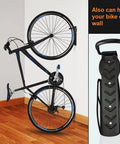 Heavy Duty Electric Scooter Wall Mount Rack With Bulletproof Vertical Hook Holder For Garage Or Shed Storage Space Saver Handles Kid Bikes And E Scooters Up To Sixty Pounds Zero Hassle Install Two Pack, bikes mounted on wall with storage hook.