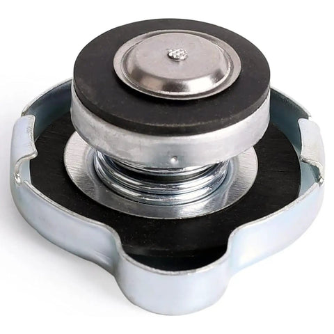 Side view of Drop In Radiator Cap For Nissan Toyota Honda Kia Opel Hyundai Suzuki Mazda Infiniti Lexus OEM Interchangeable With 21430-1P111 21430-8991A 21430-D995A 31336 16401-67150 253303K000 2533039100, showcasing metal construction.