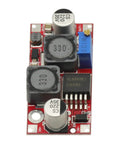 Set Of 3 Buck Boost DC-DC Converter Modules, Adjustable Step Up Down Power Supply, front view of red circuit board module