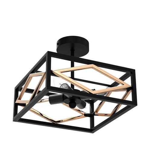 4 Light Semi Flush Mount Black And Gold Ceiling Light Vintage Metal Farmhouse Cage Chandelier Fixture For Kitchen Dining Room Living Room Bedroom And Entryway Modern Retro Style Lighting
