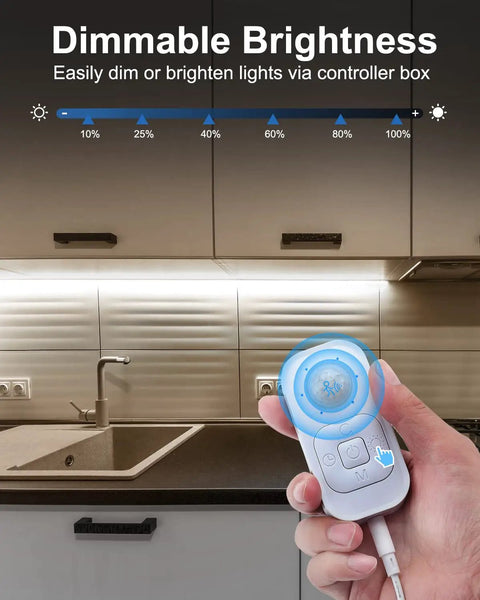 Hands Free Motion Sensor Led Light Strip For Auto On Under Cabinet Lighting With Power Adapter, dimmable brightness control