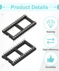 Eight-Piece DIP IC Socket Adapter Kit With 28 Round Pins, 2.54mm 0.1 Inch Pitch For Breadboard Projects displayed