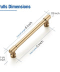 Image showing dimensions of 10 Pack 6 Inch Champagne Bronze Cabinet Handles Stainless Steel Modern Dresser Drawer Pulls for Kitchen Cabinets.