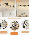 Installation of Six Light Bamboo LED Track Lighting Kit With Rattan Cage Industrial Ceiling Spotlight For Kitchen