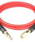 Rock Solid Hybrid Lead In Air Hose 1/4 Inch By 6 Feet 300 Psi Heavy Duty features industrial quick connects in red.
