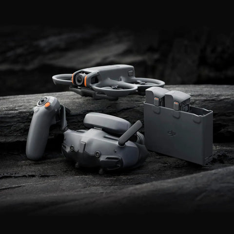 Avata 2 FPV Drone Fly More Combo With 3 Batteries, 4K Camera shown with propeller guards and controller on a dark surface