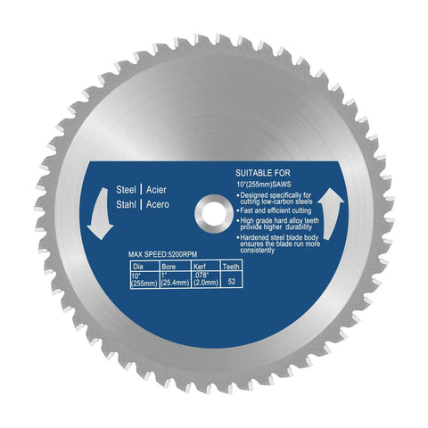 10 Inch Heavy Duty Carbide Tip Metal Cutting Saw Blade For Cutting Mild Steel And Ferrous Metals, 52 Teeth, 1 Inch Arbor