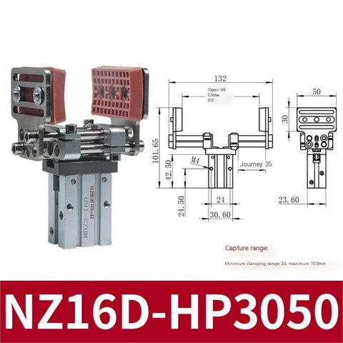 Telescopic Mechanical Arm Clamp With Pneumatic Finger And Parallel Gripper For Adjustable Size Arc Shaped Clamping Super Tough And High Precision Industrial Robot Grip NZ16D HP3050 Compatible diagram and product view