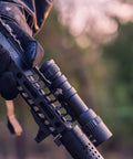 Close-up of mounted LH8 Weapon Light Head 6500K 1750 Lumen 77000 Candela on a tactical rifle, suited for rugged use.