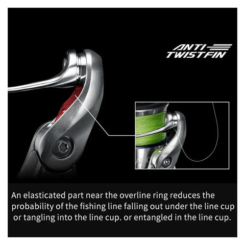 Detail view of Saltwater Spinning Fishing Reel 1000HG To 5000XG Series with anti-twist fin and sea water spool.