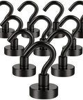 Magnetic Hooks Neodymium With Nickel Coating, 30 Lb Capacity, 10 Pack, Black, Heavy Duty Hanging Clips For Kitchen, Home, Office, Garage And Cruise Ship Use