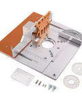 Pro Grade Aluminum Router Table Insert Plate Kit With Slick Sliding Fence Setup And Dependable Miter Gauge Track For No Sweat Benchtop Woodworking Builds, showing alloy plate and mounting hardware.