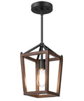 Farmhouse Pendant Light For Kitchen Island One Light Rustic Wood Cage Fixture With Brown Finish Adjustable Height pendant view