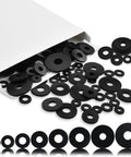 Flat Rubber Washers Set 160 Pcs 8 Sizes 10 To 30mm Heavy Duty Black Rubber Washers for Plumbing and DIY in open packaging