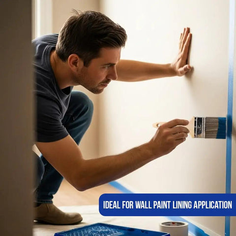 Man using 12 Pack 3 Inch Flat Paint Brushes For Walls Trim Cabinets Doors Premium Contractor Grade Set for interior wall painting.