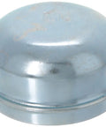 Silver Wheel Dust Cap For Daily Drivers, close-up view of hardened steel hub cover, 2 inch diameter, protects against dirt.