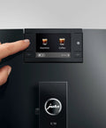 User interface of Top Tier Automatic Coffee Maker In Sleek Piano Black With One Touch Brewing for barista style drinks.