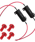 50W 6 Ohm LED Load Resistors With Quick Wire Clips Aluminum Case For Quick Turn Signal Fix Hyper Flash Auto Replacement Resistors To Stop Blink Error Codes Black 2 Pack Plug And Play shown with red wire clips