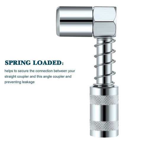 90 Degree Grease Coupler And Gun Adapter Two Pack With 3 Jaw Swivel Right Fittings For No Spill Greasing Quick Lock and Release