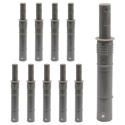 Slick Magnetic Push To Open Latches, 10 pack gray plastic dampers for kitchen drawers and closet panels, showing multiple latches.