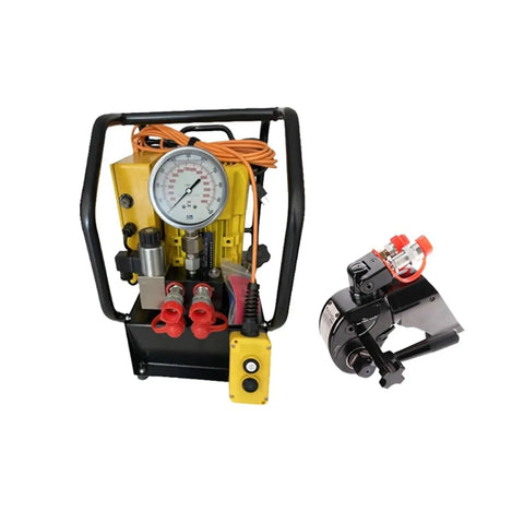 Built Different Hydraulic Torque Wrench Slamming Out A Massive 433 To 4332 Nm Span With Black and yellow hydraulic pump and wrench.