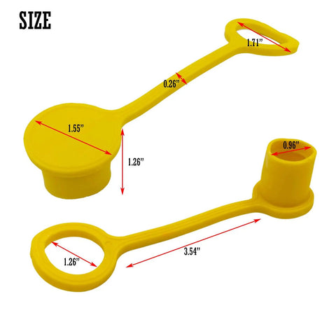 Three Quarter Inch Soft PVC Dust Free Yellow Protection Cap For Propane Quick Connect Hose Fittings And Male Fittings 2 Pack Fits Up To 1.02 Inch Diameter shown with size dimensions.