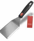 Heavy Duty Cast Iron Skillet Spatula With Full Tang Silicone Handle, Heat Resistant Commercial Grade Burger Press Spatula Flipper For Cooking And Serving, 2.7 Inch Wide