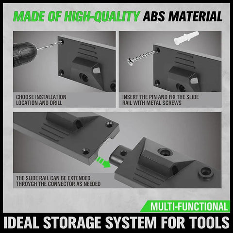 Installation steps for Built Tough 64 Inch Adjustable Wall Mounted Storage System With Four Rails Up To 64 Inches Heavy Duty ABS