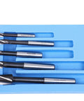 H.S.S. Solid Cap Screw Counterbore Set, 7 Piece, 3 Flute, Straight Shank, Inch Size Counterbores for Cap Screws in blue holder