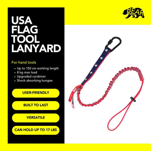 USA Flag Safety Lanyard Tether 3 Foot Heavy Duty Scaffold Strap Drop Proof Stop The Drops 8 Kg Max Load For Construction Sites
