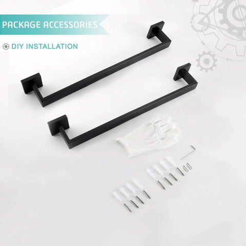 2 Pack 16 Inch Stainless Steel Towel Bars Matte Black Wall Mount Towel Rack Set For Bathroom And Kitchen Durable SUS304 Rust Resistant Hangers Easy Install With All Hardware Included
