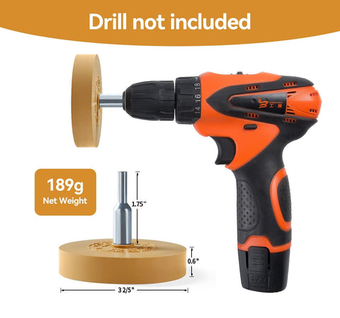 Decal Eraser Wheel Adhesive Remover For Pinstripes, Vinyl Tapes And Stickers, Rubber Wheel For Drill featured with dimensions and weight.