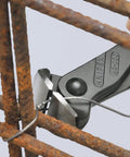 End Cutter For Wire And Steel Mesh Knots, 200mm, cutting wire on rusted steel mesh in tight workspace