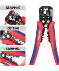 Self Adjusting Wire Stripper And Crimper With Automatic Cutting For Copper And Aluminum Wire 8 Inch 3 In 1 Pliers Red Blue Handles