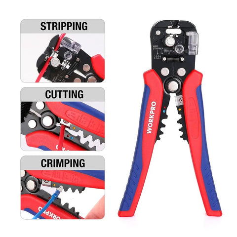 Self Adjusting Wire Stripper And Crimper With Automatic Cutting For Copper And Aluminum Wire 8 Inch 3 In 1 Pliers Red Blue Handles