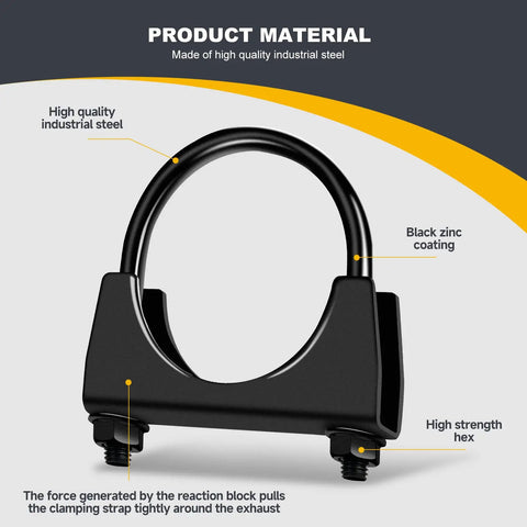 Heavy-Duty 5.0 Inch Exhaust Clamps Set with rust-proof black saddle-style U-bolt for secure pipe connections, industrial-grade steel