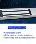 Outdoor Waterproof Magnetic Door Lock 12V 24V 600lbs Holding Force With Z And L Brackets in rain showing waterproof design