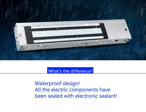 Outdoor Waterproof Magnetic Door Lock 12V 24V 600lbs Holding Force With Z And L Brackets in rain showing waterproof design