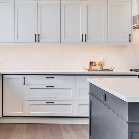 Modern kitchen with 10 Pack Matte Black Cabinet Pulls, 3 Inch 76mm Hole Centers, Arch Style Handles For Kitchen Cabinets and Drawers