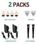 Components of 4W Low Voltage Landscape Lights 12V Outdoor Spotlight Set With 160 Degree Adjustable Knuckle Waterproof Black 2 Pack