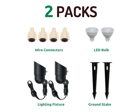 Components of 4W Low Voltage Landscape Lights 12V Outdoor Spotlight Set With 160 Degree Adjustable Knuckle Waterproof Black 2 Pack