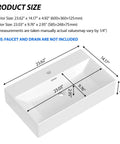 Product size details for CHIKESI 24"x14" Wall Mount Sink, White Rectangular with measurements displayed.