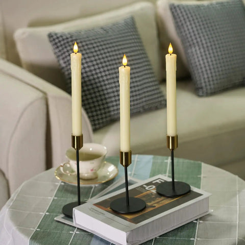 Flameless Taper Candles With Remote And Timer 6 Pack LED Battery Operated Flickering Ivory Candlesticks for home decor.
