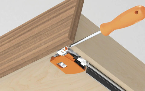 Tandem Plus Blumotion Drawer Slides Full Extension Soft Close Pair With Runners 563H Locking Devices Rear Mount Brackets And Screws For Face Frame Or Frameless Cabinets 21 Inch Heavy Duty 100 Lb Capacity installed on wood drawer