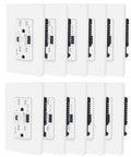 Blazing Fast GaN Tech 65W USB C Wall Outlet Receptacle 10 Pack with white faceplate showing ports for fast charging laptops and phones