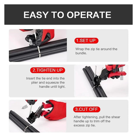 Instructions for using Heavy Duty Stainless Steel Cable Tie Tool Kit With 150 Pcs Metal Zip Ties for Fence, Garden, And Electrical Use.