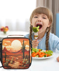 Child eating with Desert Cactus Insulated Lunch Tote With Waterproof Leakproof Cooler For Your Work Hustle And Travel Reusable Thermal